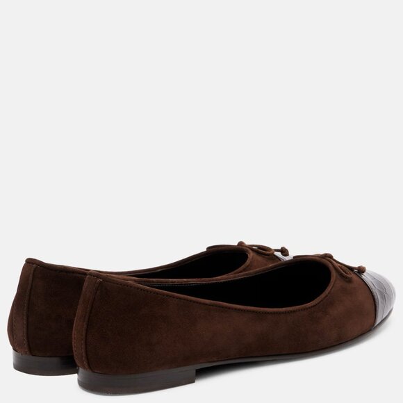 cap-toe-ballet-overhead.  Tory Burch $300 Cap-Toe Ballet Suede/Croc Embossed Leather Dark Cocoa Sz 8 NIB!